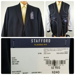 STAFFORD Classic Fit Black Wool 2 Button Blazer 52